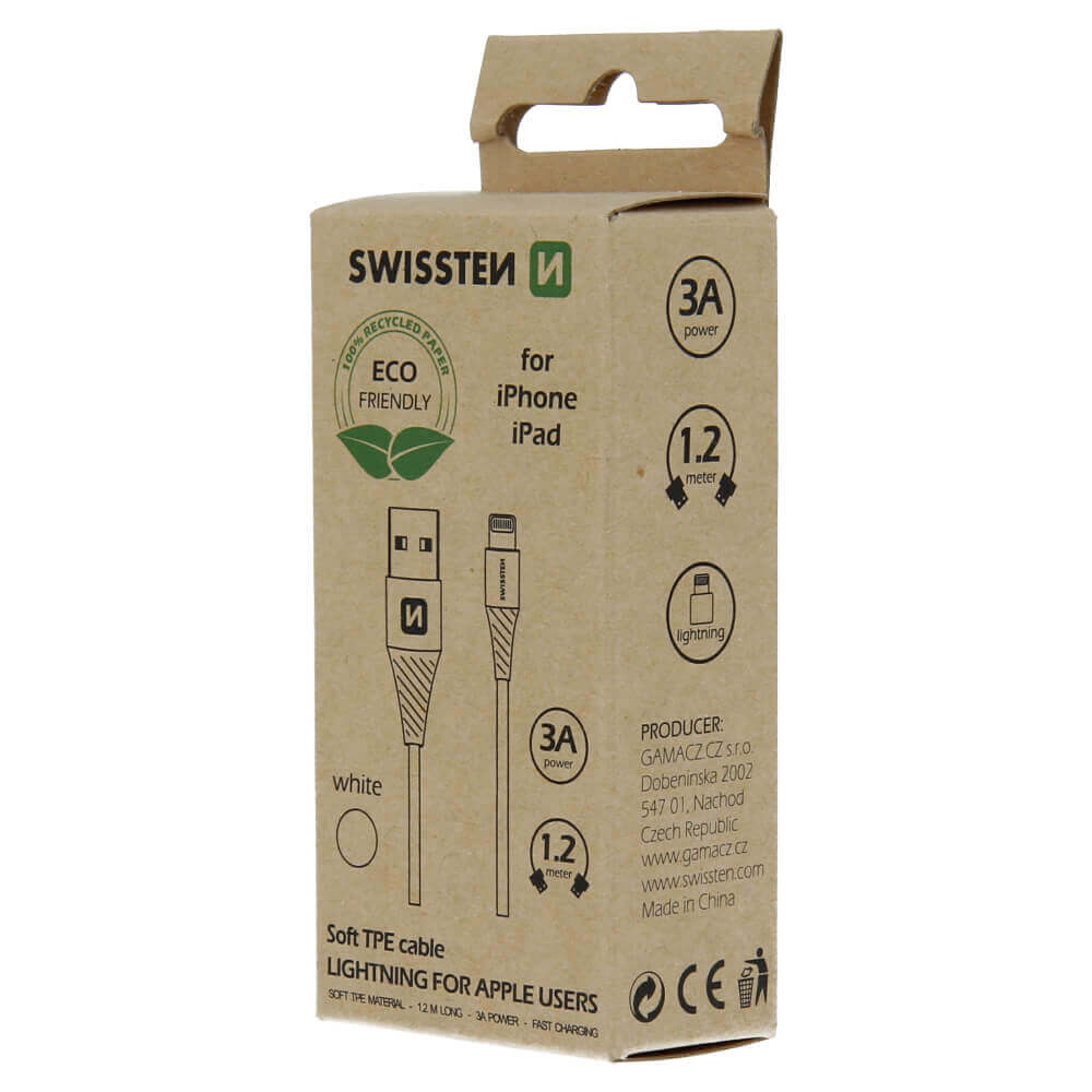 Dátový kábel Swissten  USB/LIGHTNING - biely 1,2M (ECO)